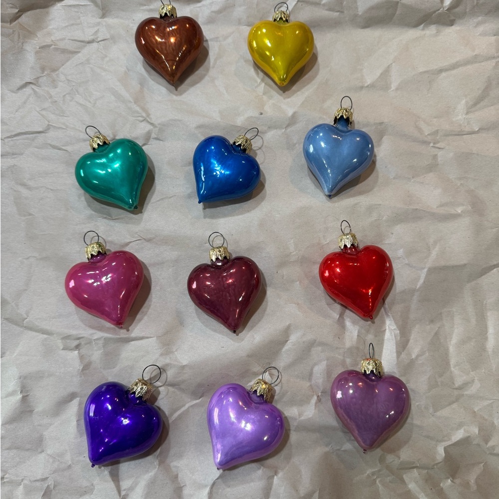 Vintage Assorted Heart-Shaped Glass Holiday Ornaments - Multicolor - Picture 2 of 4